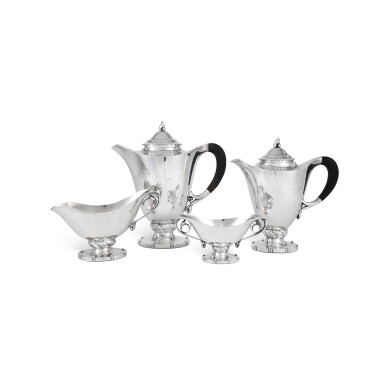 View full screen - View 1 of Lot 456. A Danish Silver Four-Piece Tea and Coffee Set, No. 71B, most Georg Jensen & Wendel, Copenhagen, Circa 1945-51.