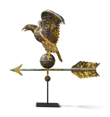View full screen - View 1 of Lot 173. Molded Full Bodied Sheet Copper and Zinc "American Eagle with Arrow" Weathervane, late 19th Century or early 20th century.