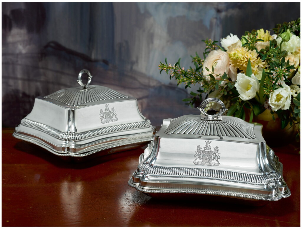 View full screen - View 1 of Lot 37. A PAIR OF GEORGE III SILVER ENTRÉE DISHES AND COVERS, PAUL STORR, LONDON, 1799.