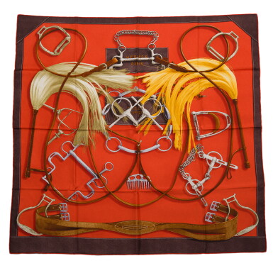 View full screen - View 1 of Lot 144. Hermès "Project Carres" Silk Twill Scarf 90cm.