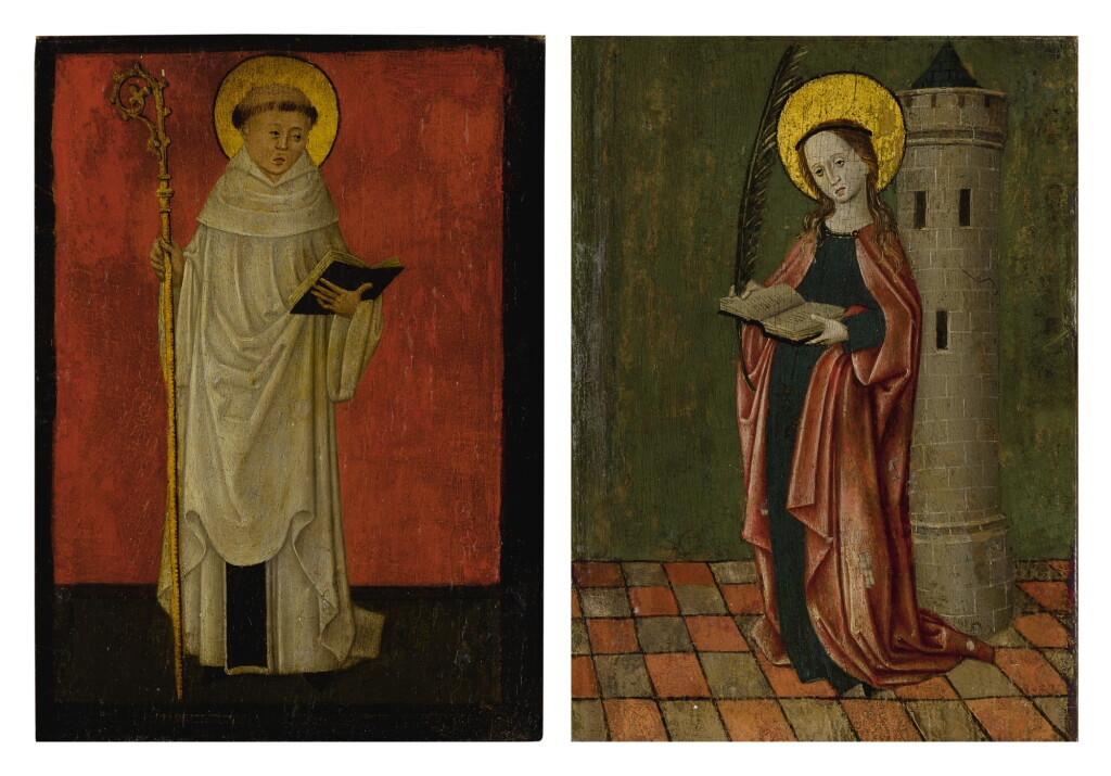 View full screen - View 1 of Lot 55. GERMAN SCHOOL, 16TH CENTURY | SAINT BERNARD OF CLAIRVAUX; SAINT BARBARA.