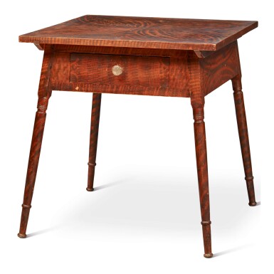 View full screen - View 1 of Lot 1653. FINE AND RARE PAINT-DECORATED PINE TABLE WITH DRAWER, PENNSYLVANIA, CIRCA 1830.