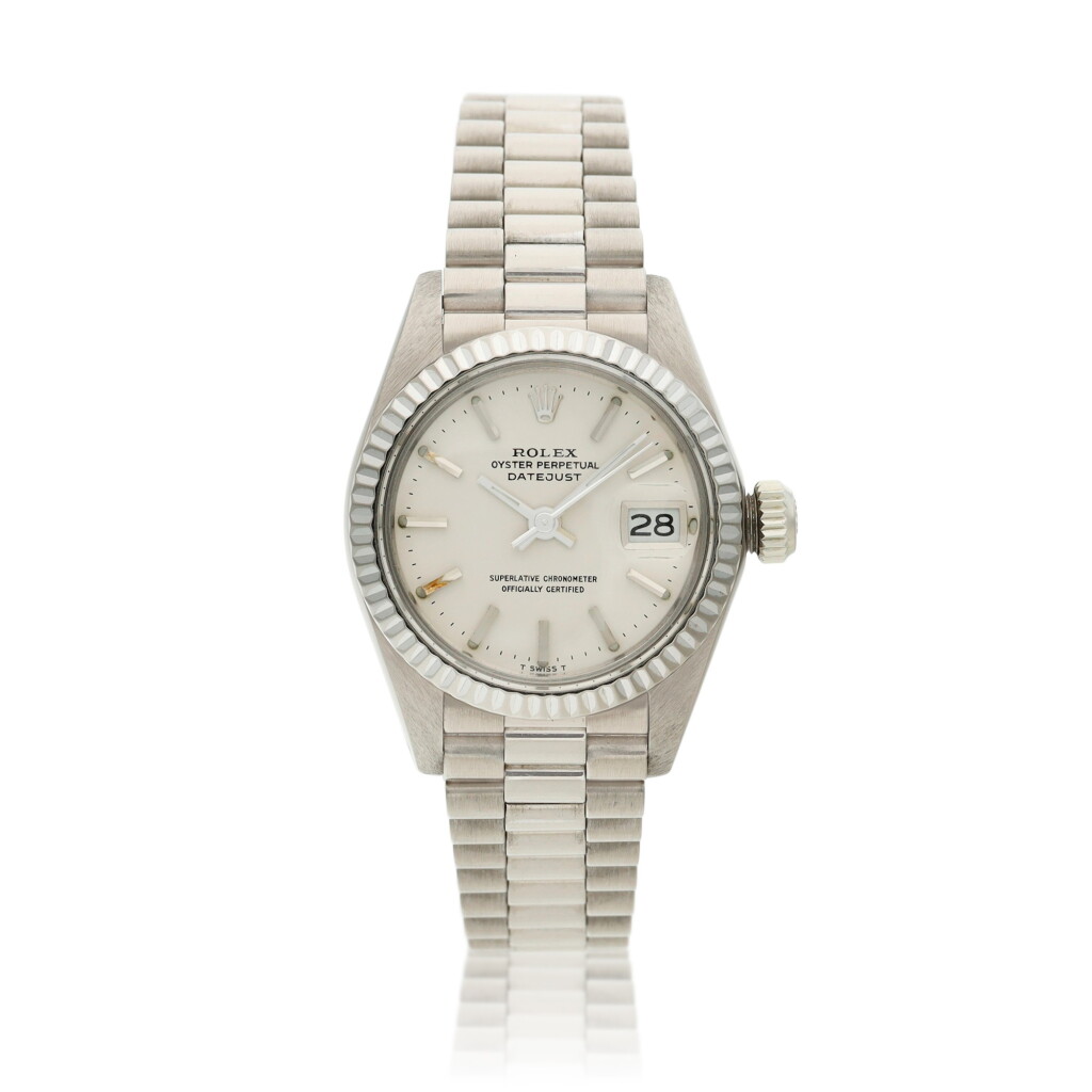 View full screen - View 1 of Lot 201. Reference 6917 Datejust, A white gold automatic wristwatch with date and bracelet, Circa 1982.