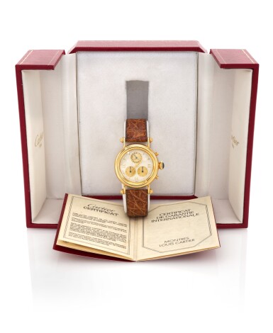 View full screen - View 1 of Lot 23. DIABOLO' CHRONOFLEX, REFERENCE 1400 0 YELLOW GOLD CHRONOGRAPH WRISTWATCH WITH PERPETUAL CALENDAR (CRONOGRAFO IN ORO GIALLO CON CALENDARIO PERPETUO) CIRCA 1990 | CARTIER.