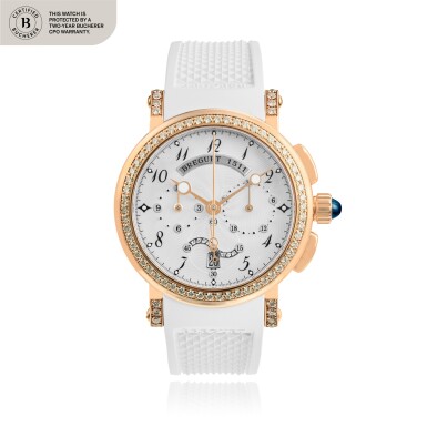 View full screen - View 1 of Lot 535. Marine, Ref. 8828BR5D586DD00 Pink gold and diamond-set chronograph wristwatch with date Circa 2009 | 寶璣 8828BR5D586DD00型號「Marine」粉紅金鑲鑽石計時腕錶備日期顯示,年份約2009.