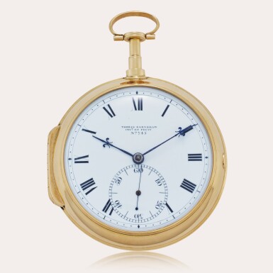 View full screen - View 1 of Lot 427. A yellow gold open-faced consular-cased pocket chronometer, No. 3332, Circa 1805 .