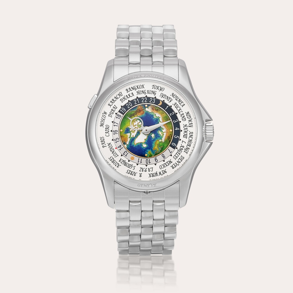 View full screen - View 1 of Lot 2194. World Time, Reference 5131 | A platinum world time wristwatch with cloisonné enamel dial and bracelet, Circa 2019.