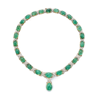 View full screen - View 1 of Lot 186. Emerald and Diamond Necklace.
