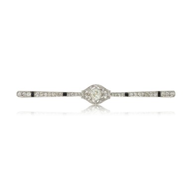 View full screen - View 1 of Lot 172. Onyx and Diamond Bar Brooch .