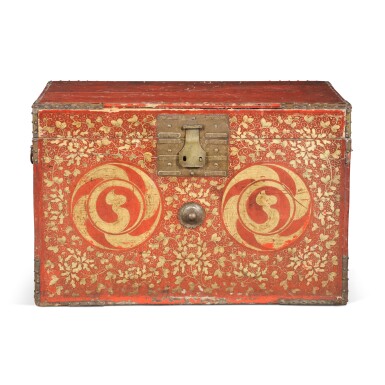 View full screen - View 1 of Lot 160. A Japanese brass-mounted red lacquer chest, Ryukyu Islands, late 17th/18th century.