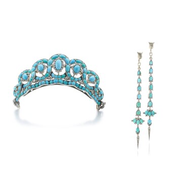 View full screen - View 1 of Lot 638. Turquoise and Diamond Demi-Parure.