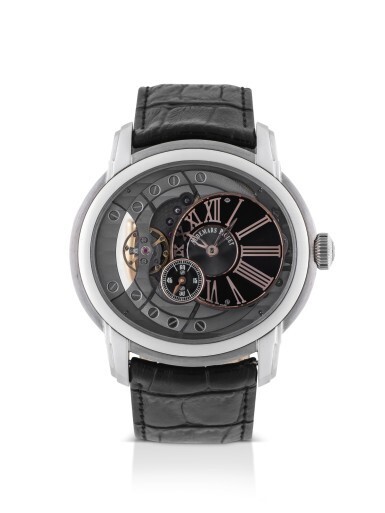 View full screen - View 1 of Lot 44. AUDEMARS PIGUET | MILLENARY 4101, REFERENCE 15350ST, STAINLESS STEEL SEMI-SKELETONISED WRISTWATCH, CIRCA 2012.