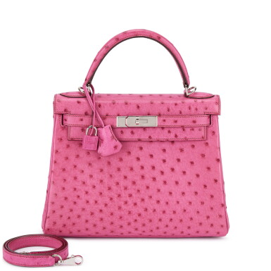 View full screen - View 1 of Lot 585. Fuchsia Ostrich Kelly 28 Retourné Palladium Hardware, 2006.