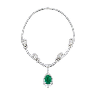 View full screen - View 1 of Lot 459. EMERALD AND DIAMOND PENDANT-NECKLACE, OSCAR HEYMAN & BROTHERS | 祖母綠配鑽石吊墜項鏈,Oscar Heyman & Brothers.
