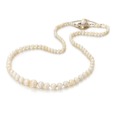 View full screen - View 1 of Lot 15. Natural pearl and diamond necklace (Collana in perle naturali e diamanti).