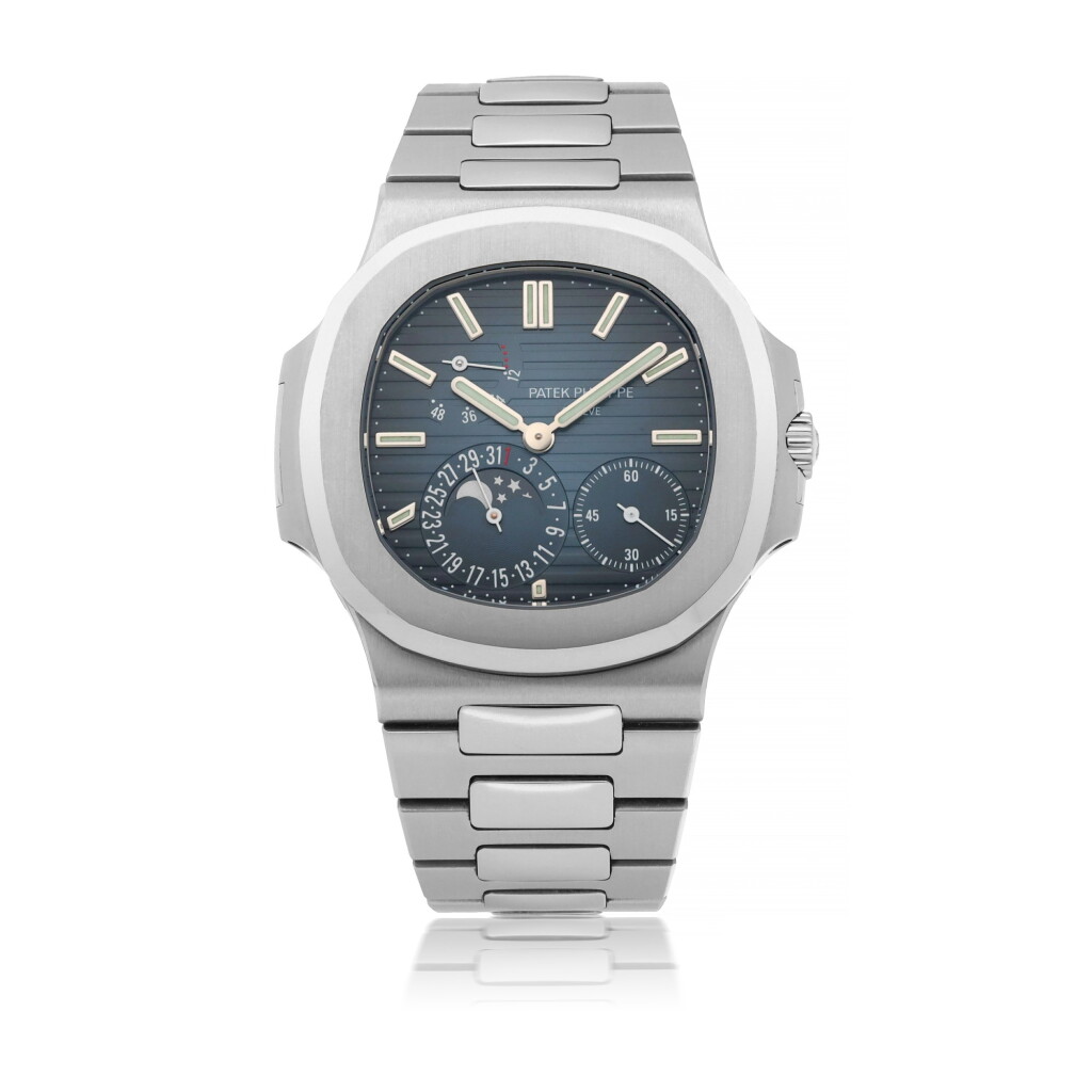 全螢幕檢視 - 查看3PATEK PHILIPPE | NAUTILUS, REF 5712 STAINLESS STEEL WRISTWATCH WITH DATE, MOON PHASES, POWER RESERVE INDICATION AND BRACELET CIRCA 2014的1