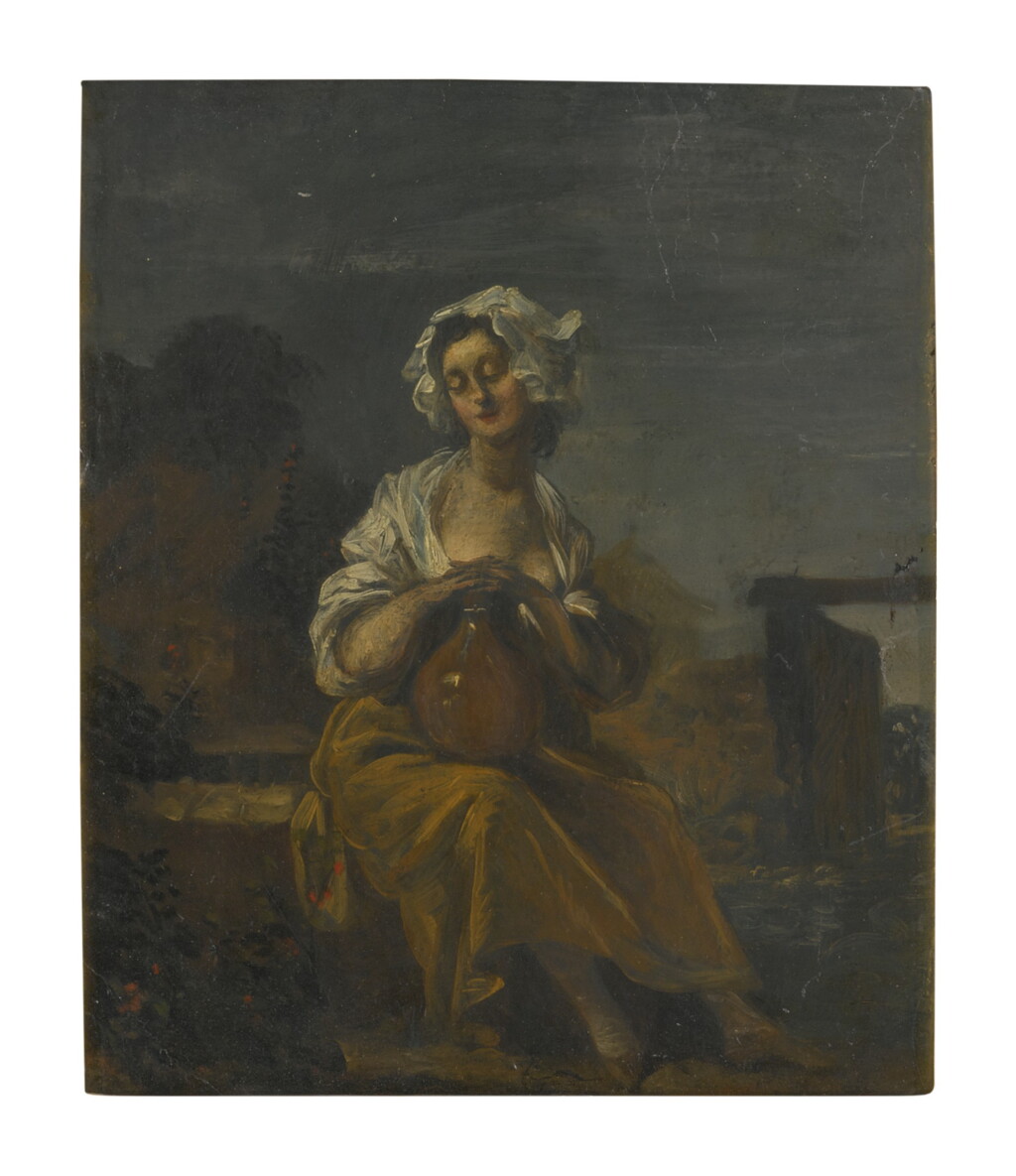 View full screen - View 1 of Lot 120. Sold Without Reserve | SPANISH SCHOOL, 18TH CENTURY | A YOUNG WASHERWOMAN IN A LANDSCAPE.