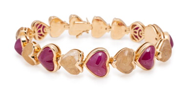 View full screen - View 1 of Lot 29. MARINA B GOLD, RUBY AND RUTILATED QUARTZ BRACELET.