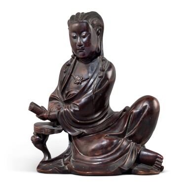 View full screen - View 1 of Lot 61. A boxwood carving of Guanyin, Qing dynasty, 18th / 19th century.