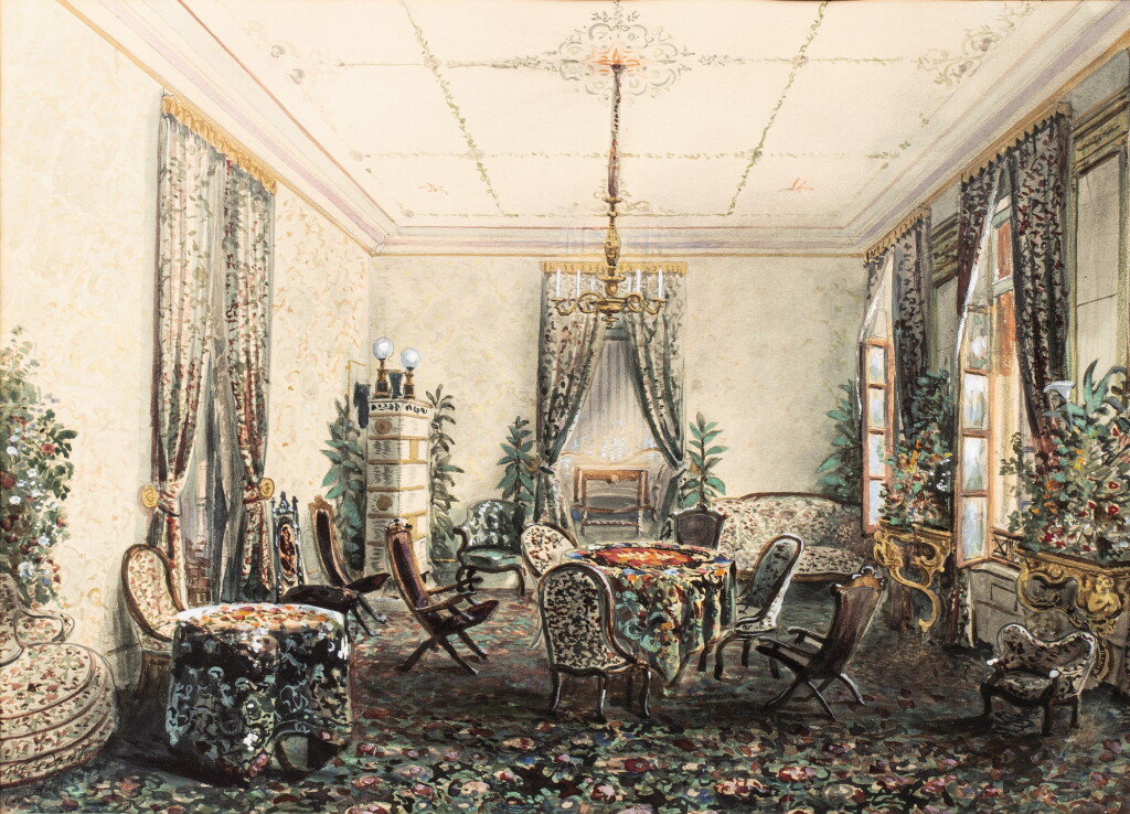 View full screen - View 1 of Lot 243. PETER FRANCIS PETERS | View of the Salon in Cronstadt | Vue du salon à Cronstadt.