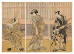 Katsukawa Shunsho (1726-1792) | Actors Onoe Matsusuke, Iwai Hanshiro IV and Ichikawa Yaozo III in the roles of a samurai, courtesan and retainer | Edo period, late 18th century