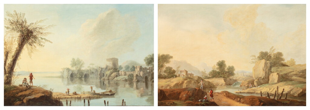 View full screen - View 1 of Lot 129. (I) Landscape with a lake; (II) Landscape with a waterfall | (I) Paysage au lac ; (II) Paysage à la cascade.