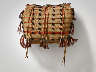 View full screen - View 1 of Lot 761. Lakota Quilled and Beaded Hide Child's Possibles Bag.