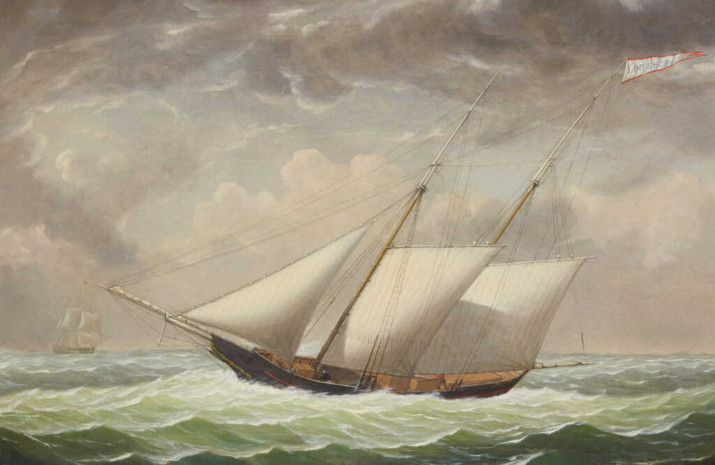 View full screen - View 1 of Lot 48. FITZ HENRY LANE | SCHOONER "LOO CHOO" IN A STORMY SEA.