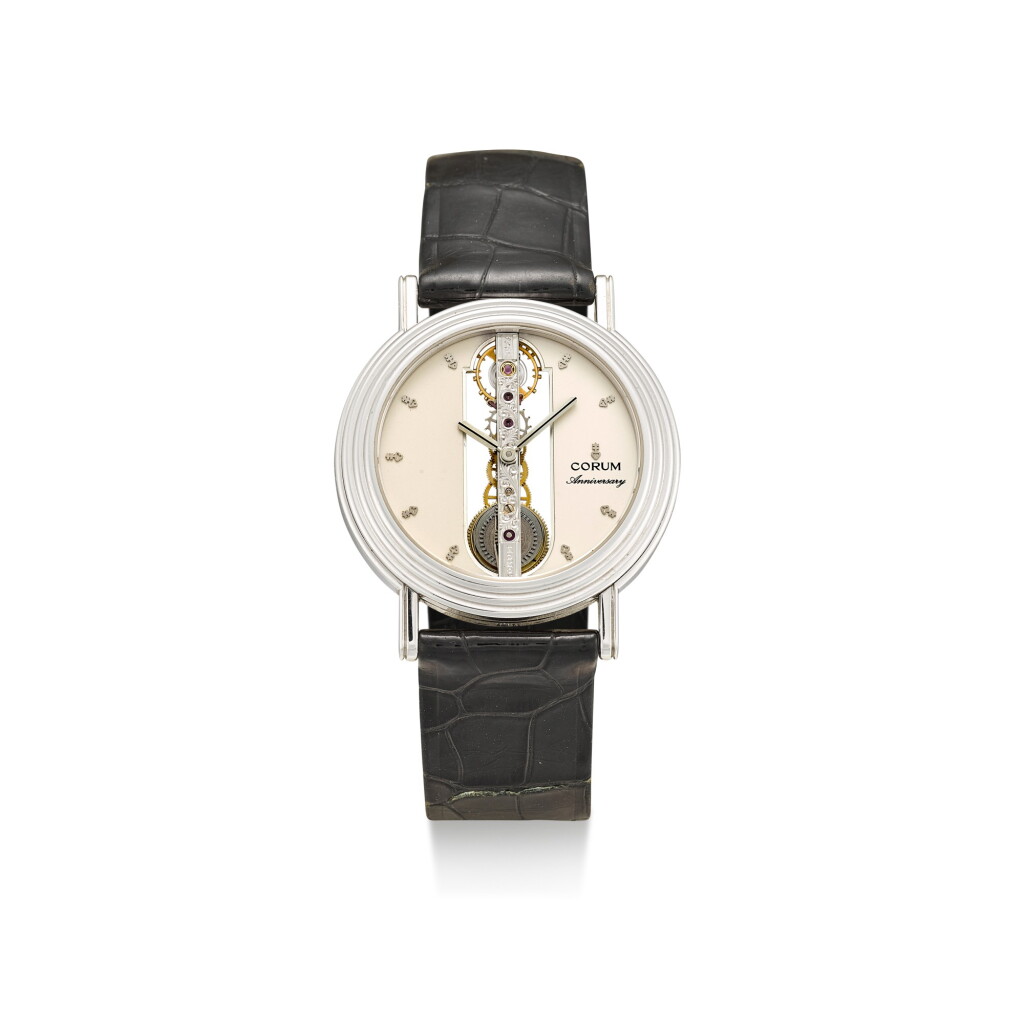 View full screen - View 1 of Lot 8256. CORUM | ANNIVERSARY A LIMITED EDITION STAINLESS STEEL WRISTWATCH MADE TO COMMEMORATE THE 40TH ANNIVERSARY OF CORUM, CIRCA 1995.