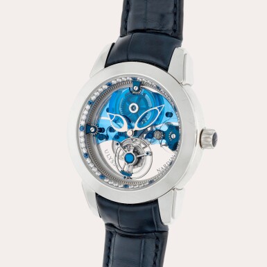 View full screen - View 1 of Lot 86. Tourbillon Volant Bleu, Reference 799-90 | A limited edition platinum skeletonized tourbillon wristwatch | Circa 2010.