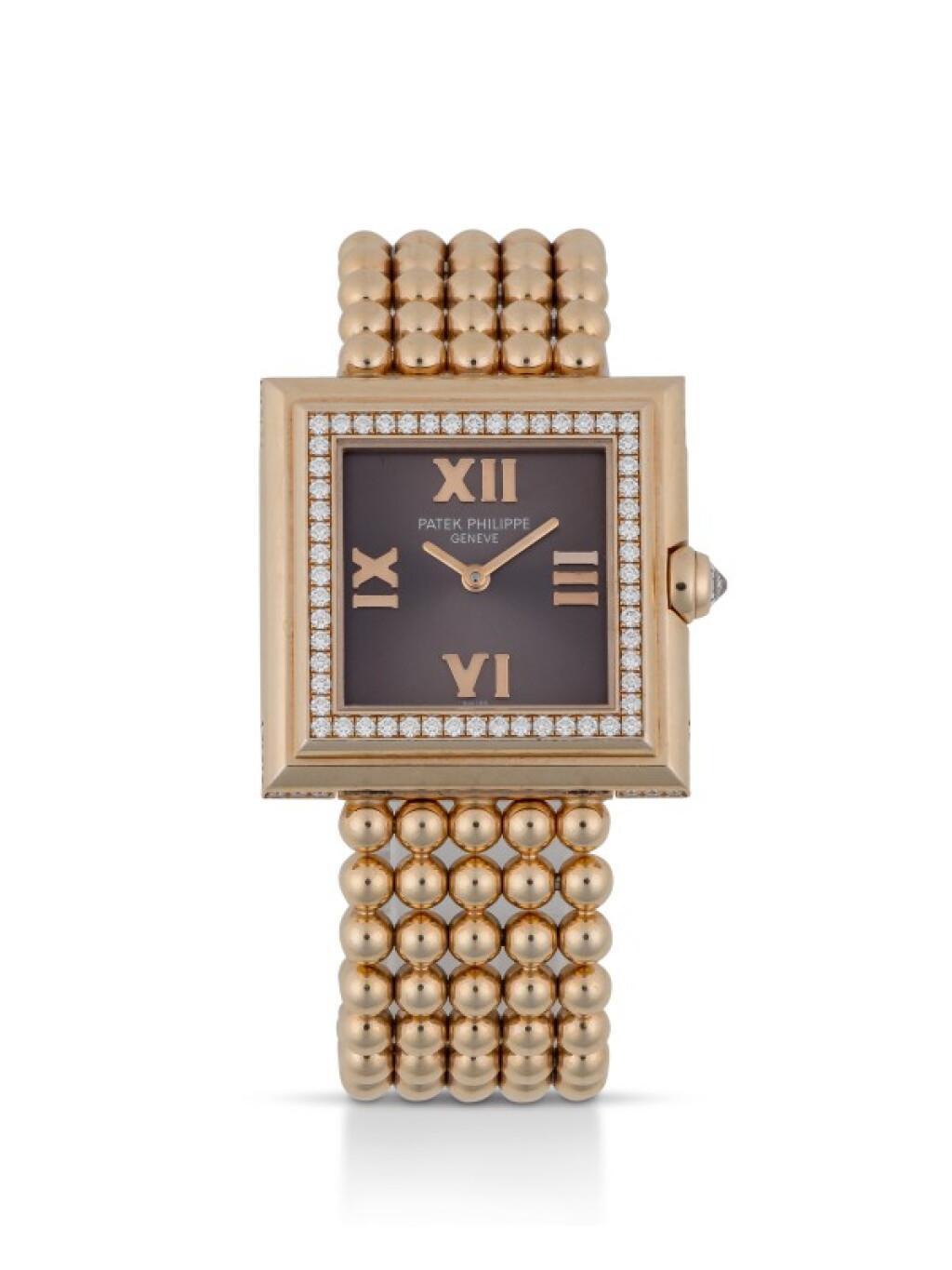 View full screen - View 1 of Lot 94. PATEK PHILIPPE | REF 4868/001 PINK GOLD AND DIAMOND-SET WRISTWATCH WITH BRACELET MADE IN 2005.