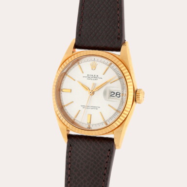 View full screen - View 1 of Lot 139. Datejust, Reference 1601 | A yellow gold wristwatch with date | Circa 1963.