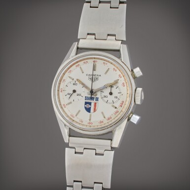 View full screen - View 1 of Lot 90. Reference 3647 Carrera 'Sunray DX' | A stainless steel chronograph wristwatch, Circa 1967.