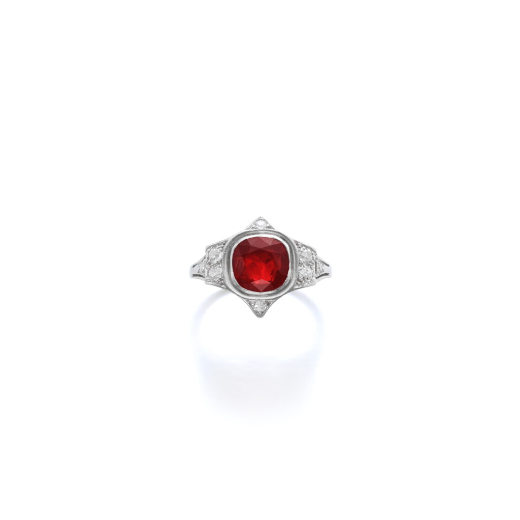 View full screen - View 1 of Lot 893. Ruby and diamond ring.