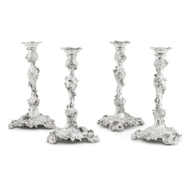 View full screen - View 1 of Lot 31. A set of four George II silver candlesticks, Edward Wakelin, London, 1754.