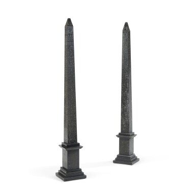 View full screen - View 1 of Lot 406. A pair of Italian ‘Grand Tour’ Belgian black marble obelisks, Rome, 19th century.