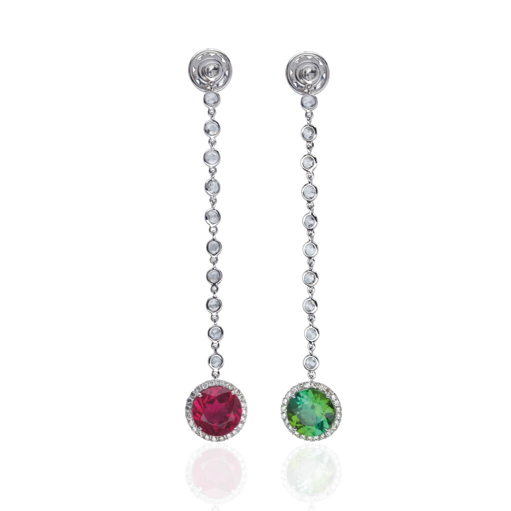 View full screen - View 1 of Lot 9. PAIR OF TOURMALINE AND DIAMOND EARRINGS, MICHELE DELLA VALLE.