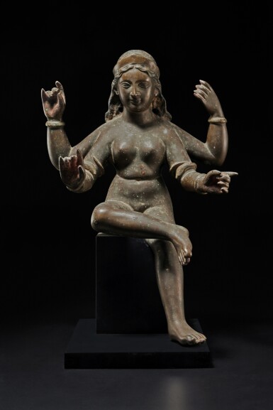 View full screen - View 1 of Lot 178. A folk bronze figure of Saraswati, Eastern India, Bengal, 19th century.