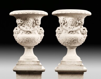View full screen - View 1 of Lot 72. FRENCH, FIRST HALF OF THE 18TH CENTURY, CIRCA 1730-50 | AN IMPORTANT PAIR OF VASES DECORATED WITH SATYRS AND MASKS, CORNUCOPIA AND BOUQUETS OF FLOWERS.