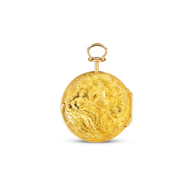 View full screen - View 1 of Lot 4011. J.H. WIEDEKING | A YELLOW GOLD PAIR CASE OPENFACE VERGE WATCH WITH ENAMEL DIAL, CIRCA 1760.