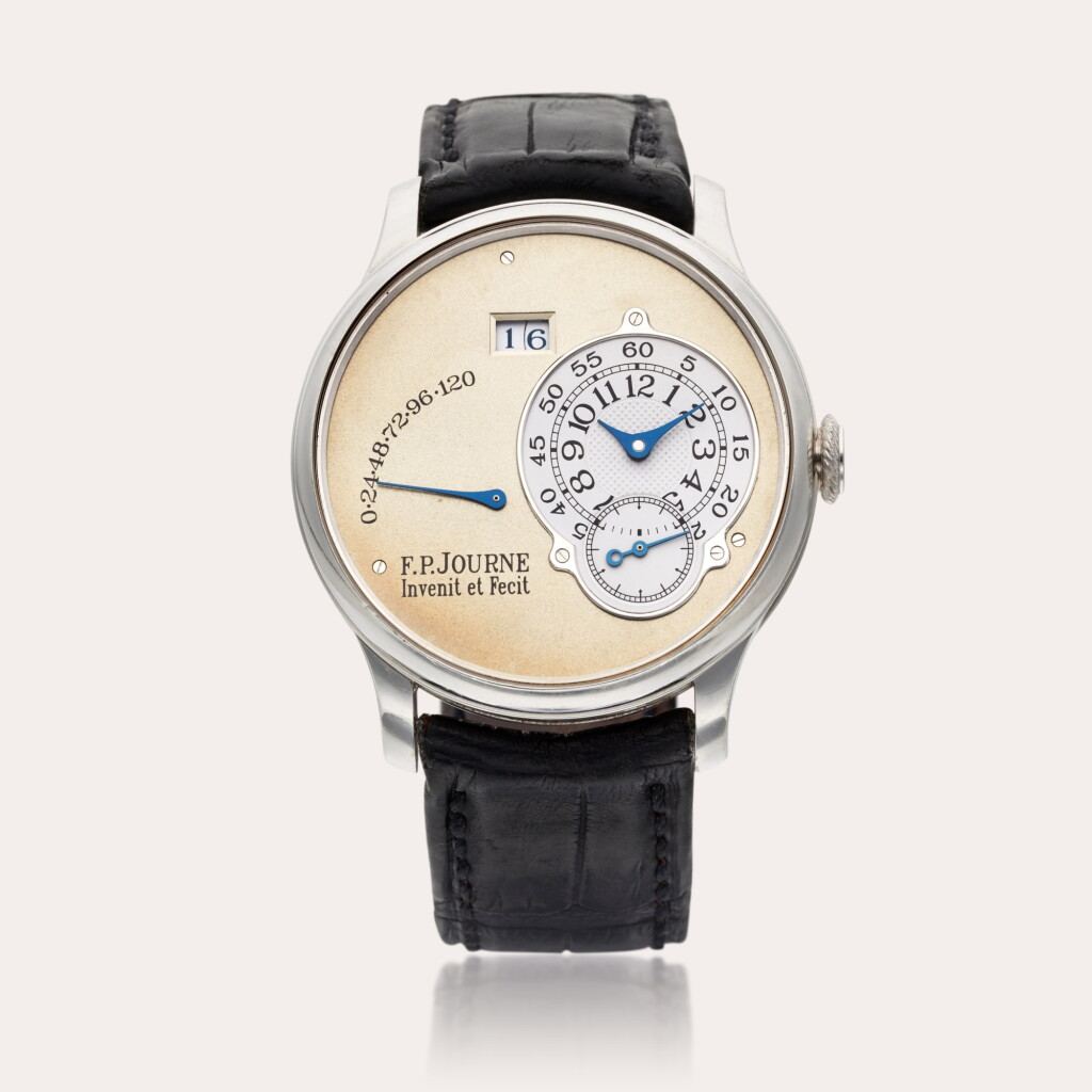 View full screen - View 1 of Lot 342. Octa Réserve de Marche | A platinum automatic wristwatch with date, power reserve indication, and brass movement, Circa 2002.