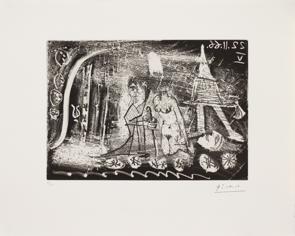 View full screen - View 1 of Lot 578. Au théâtre: femme décapitée par un bourreau, et vieillard (B. 1423; Ba. 1451) .
