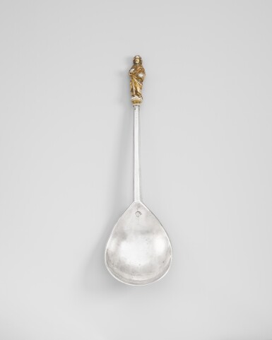 View full screen - View 1 of Lot 144. A Henry VII parcel-gilt silver apostle spoon, London, 1498, maker's mark a cypher.