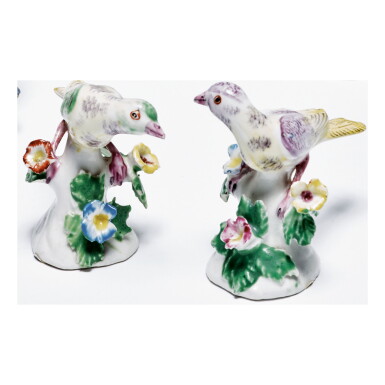View full screen - View 1 of Lot 6. A PAIR OF BOW PORCELAIN FIGURES OF FINCHES CIRCA 1756 .