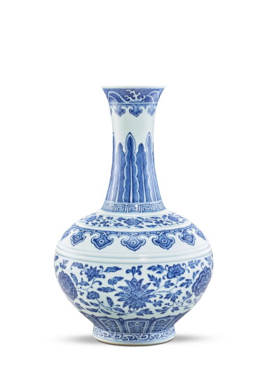 View full screen - View 1 of Lot 3660. A fine blue and white 'lotus' bottle vase, Seal mark and period of Daoguang | 清道光 青花纏枝蓮紋賞瓶 《大清道光年製》款.