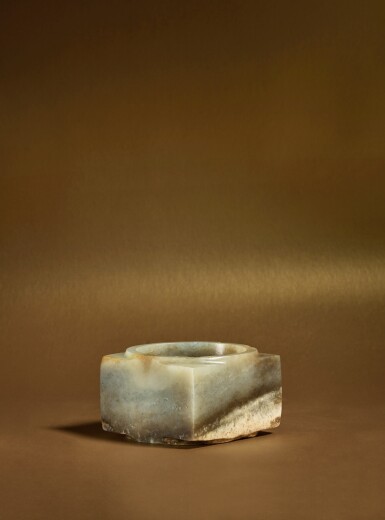 View full screen - View 1 of Lot 81. An archaic pale green and brown jade cong, Neolithic period, Qijia culture.