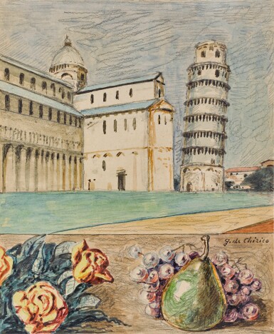 View full screen - View 1 of Lot 67. Veduta di Pisa con fiori e frutta d'Italia (View of Pisa with flowers and fruits of Italy).