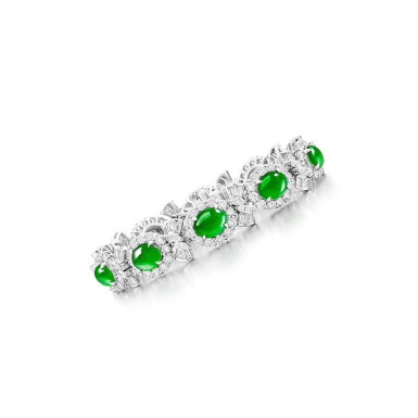 View full screen - View 1 of Lot 2737. Jadeite and Diamond Bracelet | 天然翡翠 配 鑽石 手鏈.