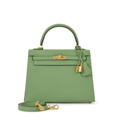 View full screen - View 1 of Lot 54. Vert Criquet Epsom Kelly Sellier 25 Gold Hardware, 2021.