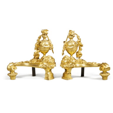 View full screen - View 1 of Lot 21. A Pair of Louis XV Style Gilt-Bronze Chenets, 19th Century.